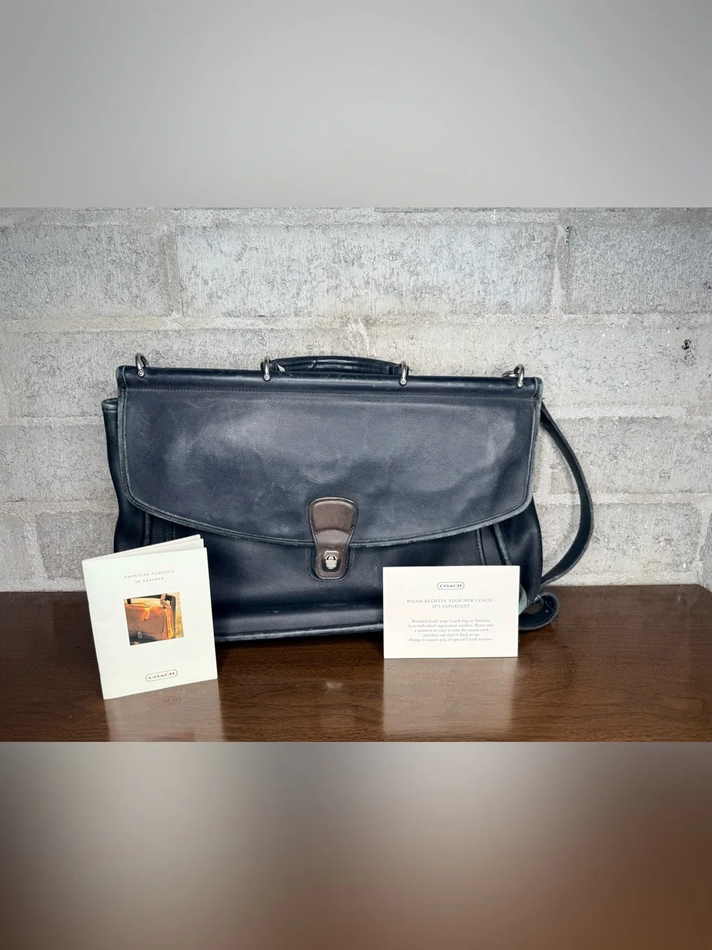 Vintage Coach Leather Messenger Bag F8C-5266 Black Briefcase Crossbody